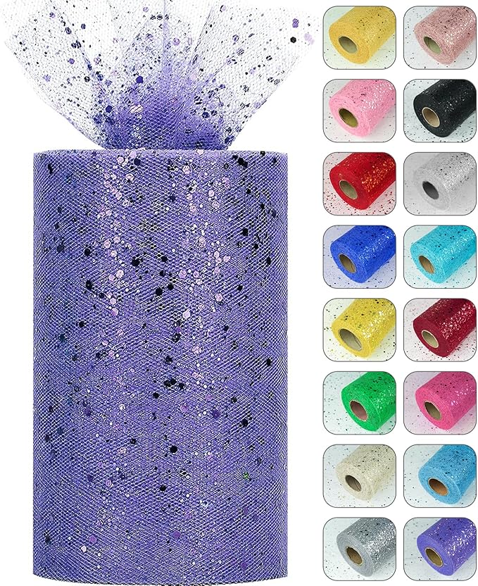 Glitter Tulle Rolls, 6” by 50 Yards Sparkling Tulle Spool Ribbon Sequin Tulle by Miegecha