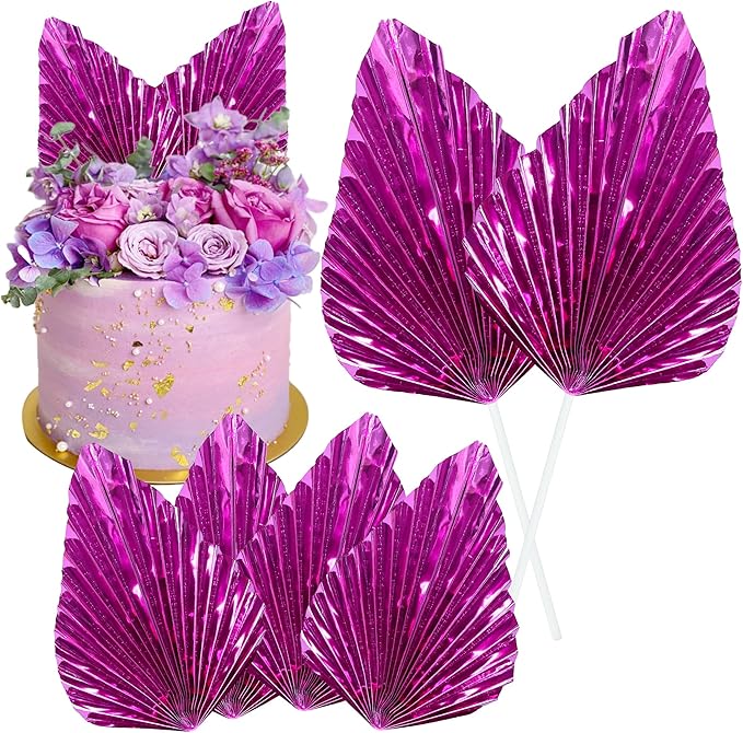 Gyufise 6Pcs Paper Palm Fan Cake Toppers Palm Spear Leaves Fan Cupcake Toppers by Gyufise