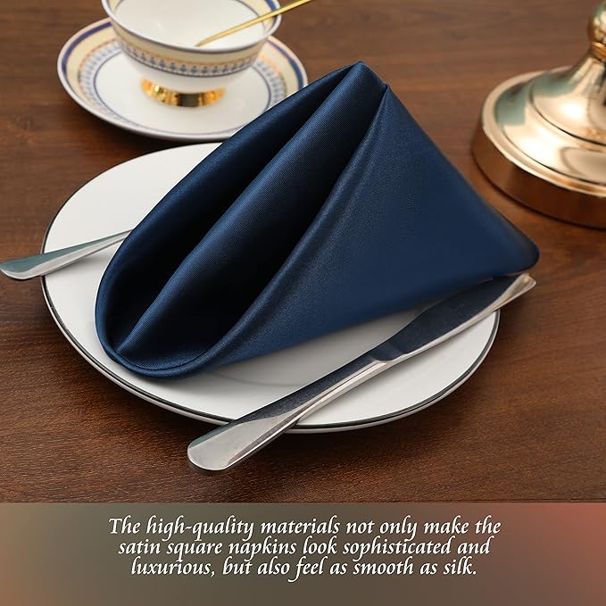 Manyshofu 60 Navy Blue Satin Napkins - Image 2