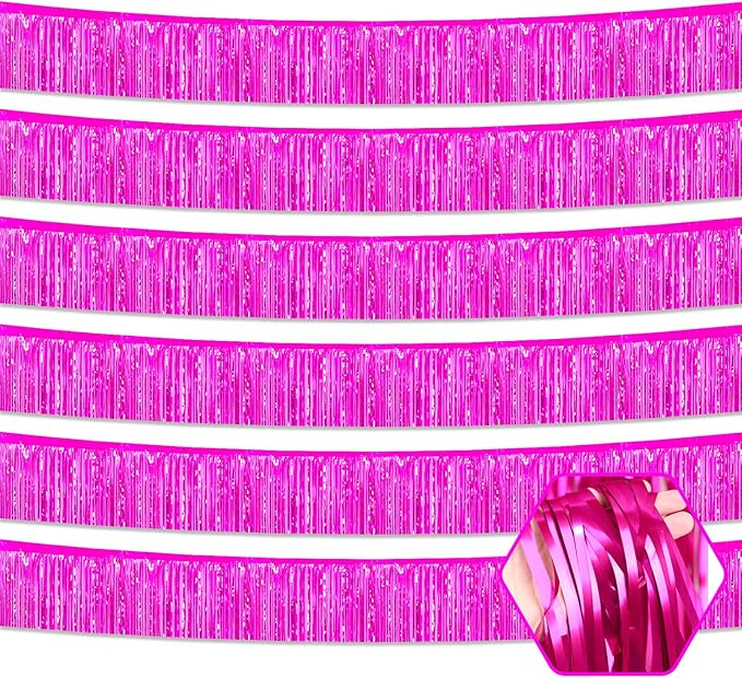 6 Pack 10 Feet Rose Red Foil Fringe Garland Metallic Tinsel Streamers Banner by Ferwzsr