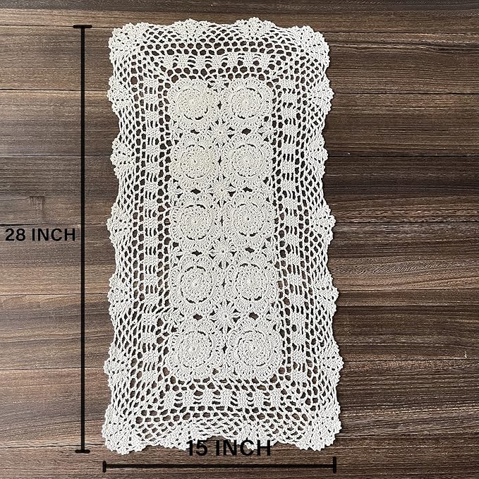 Phantomon Lace Table Runner Rectangular Table Cover Cloth Handmade Crochet - Image 4