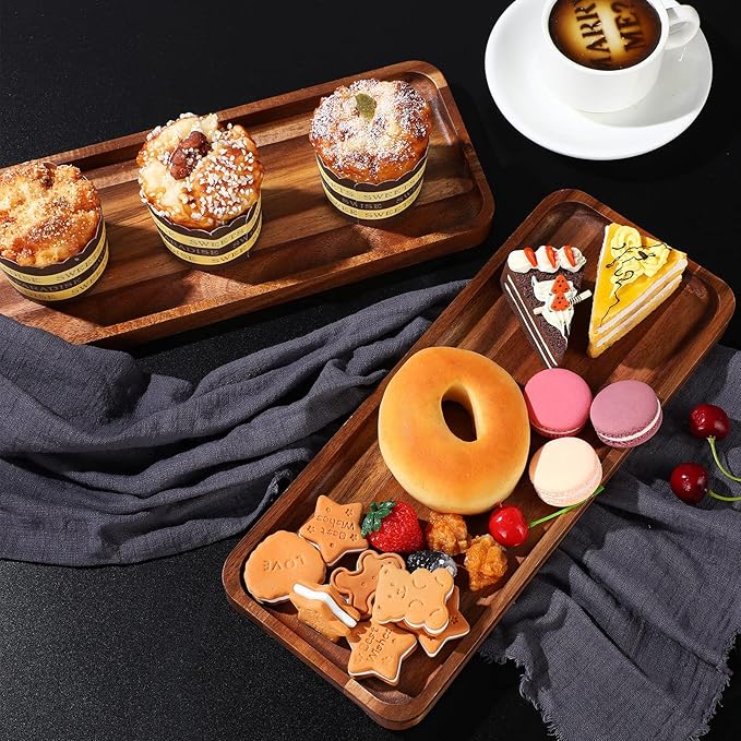 Roowest 5 Pack Solid Acacia Wood Serving Trays - Image 4