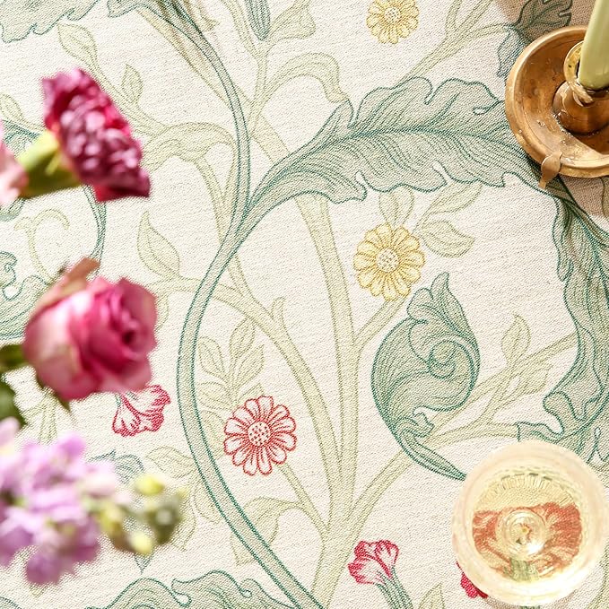 patdrea Designer Linen Green Square Tablecloth, Leaves Pattern Floral Durable - Image 3