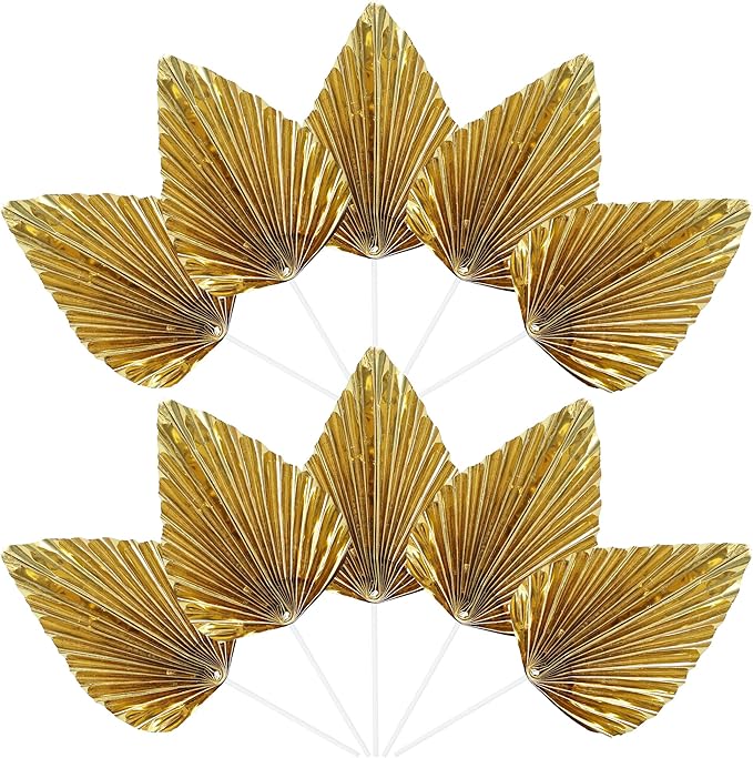 Ephlyn 6Pcs Paper Palm Leaves Fan Cake Toppers Palm Leaf Fan Cake Picks Craft - Image 3