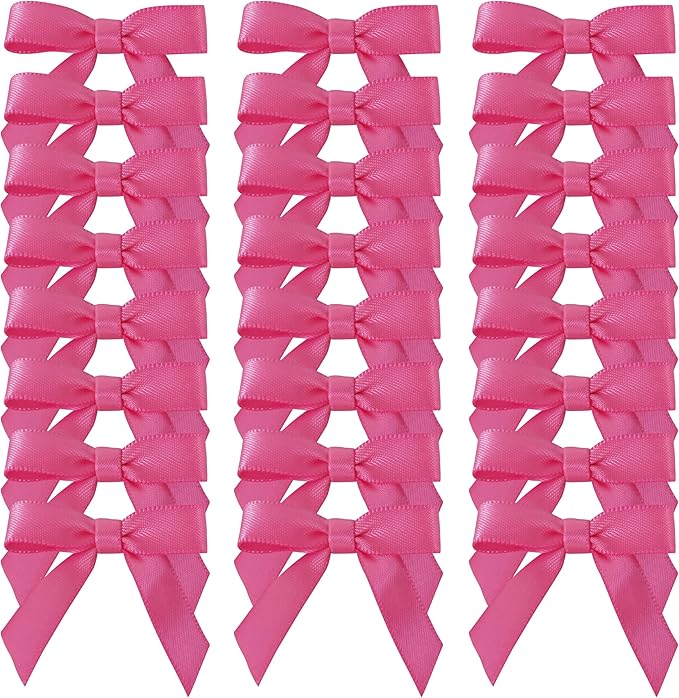 50pcs 1-1/2" Mini Hot Pink Satin Ribbon Bows Without Twist Ties - Image 2
