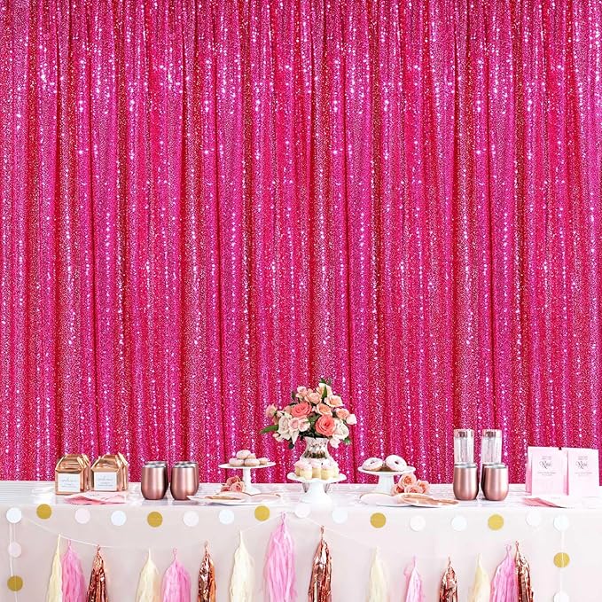 Party Backdrop Curtain 2ftx8ft Hot Pink Backdrop Drapes Curtains Panels - Image 6