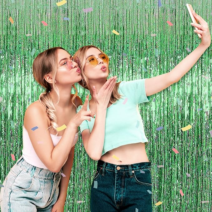 6 Pack Light Green Foil Fringe Curtain Backdrop, 3.28Ft x 8.2Ft Metallic Tinsel - Image 5