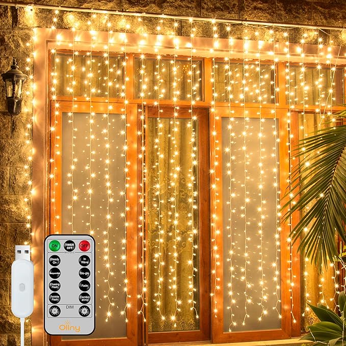 Ollny Curtain Lights 6.6x6.6ft, 200 LED String Lights by Ollny