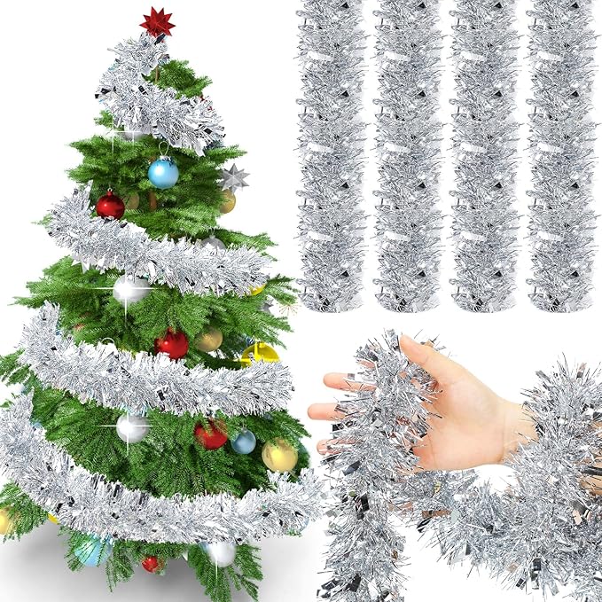 72 Feet Christmas Tinsel Garland Shiny Metallic Tinsel Twist Garland Streamers by Yilloog