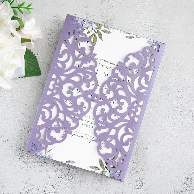 20Pcs Lilac Laser Cut Invitation Cards - Image 2