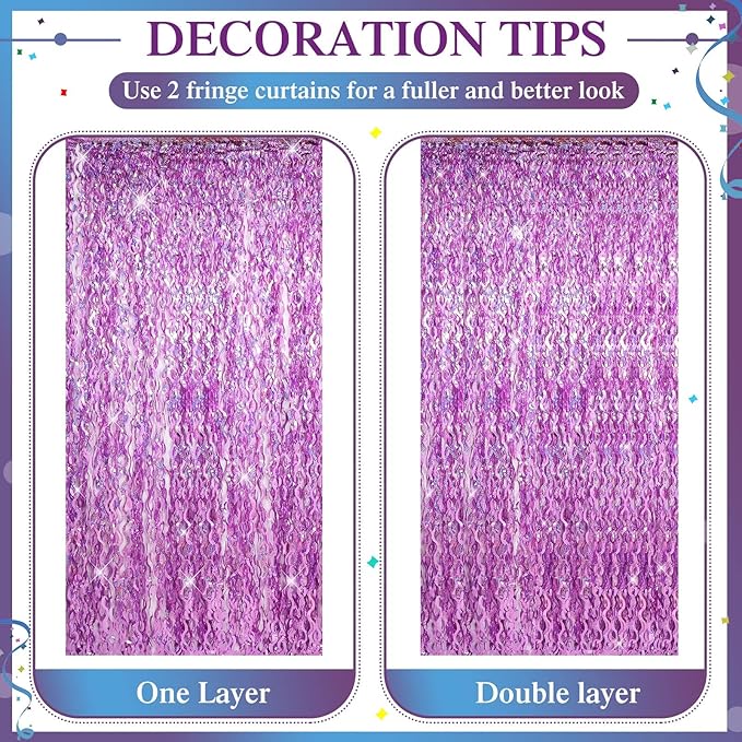 Jutom 6 Pieces 3.3 x 6.6 ft Wavy Tinsel Foil Fringe Curtains Foil Fringe - Image 4