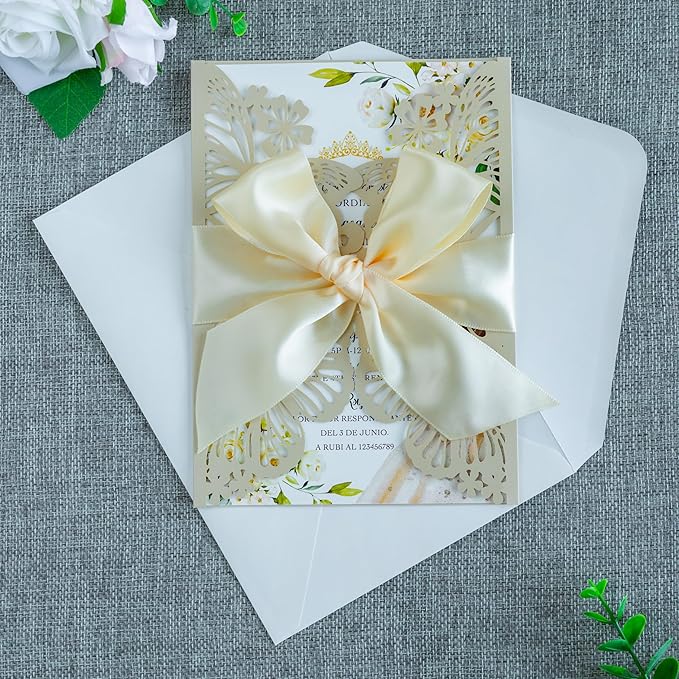 20 PCS 5.12x7.2 Butterfly Quinceanera Invitation, Laser Cut Wedding Invitation - Image 4