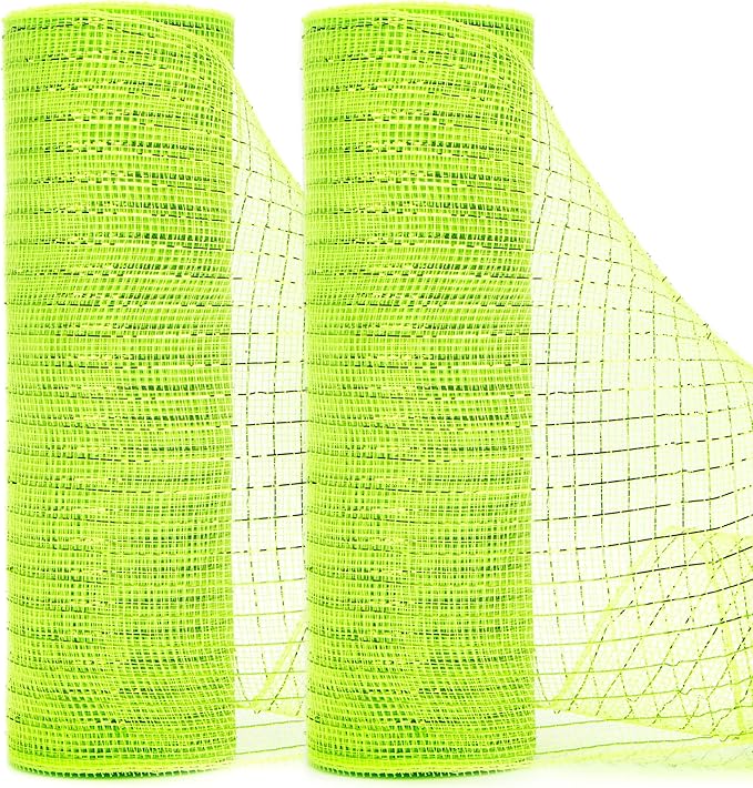 Ribbli 2 Rolls Lime Green Mesh Ribbon, 10 inch x 30 feet Each Roll, Metallic by Ribbli