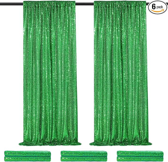 Sequin Backdrop Curtains 6 Packs 2ftx8ft Green Photo Background Drapes by QueenDream