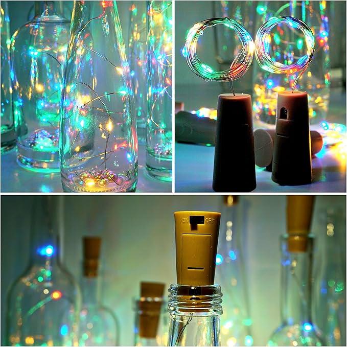 Wine Bottle Lights with Cork 15Pack 10 LED 40 Inches Battery Operated Silver - Image 3