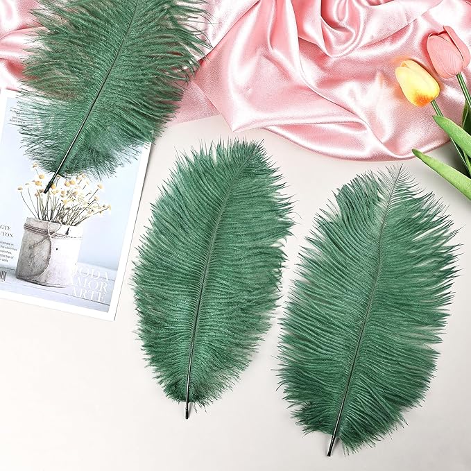 THARAHT Blackish Green Ostrich Feathers 24pcs Natural Bulk 8-10Inch 20cm-25cm - Image 4