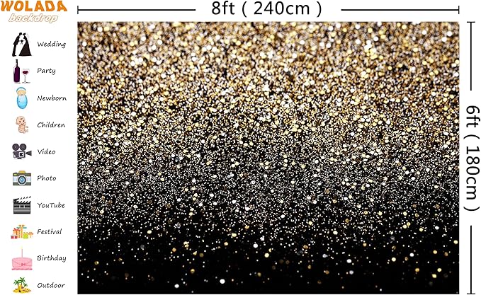WOLADA Black and Gold Backdrop Golden Glitter Backdrop - Image 3