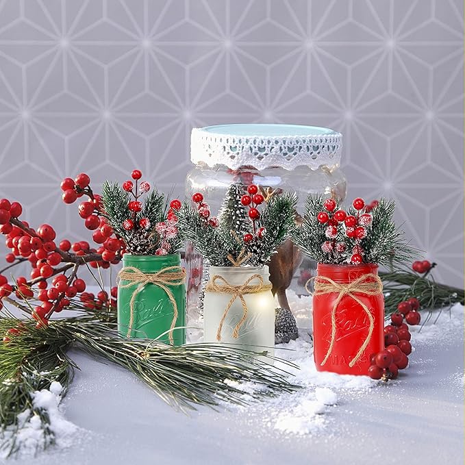 CNVOILA Christmas Centerpiece 3PC Set: Mason Jars, Table Decorations, Home & - Image 4
