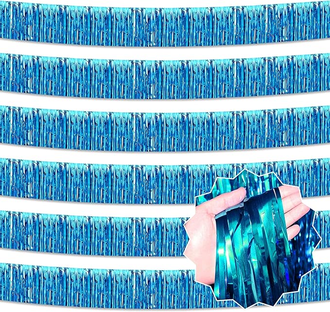 6 Pack 10 Ft Lake Blue Foil Fringe Garland Metallic Streamers Tinsel Banner by LANTIANCHEN