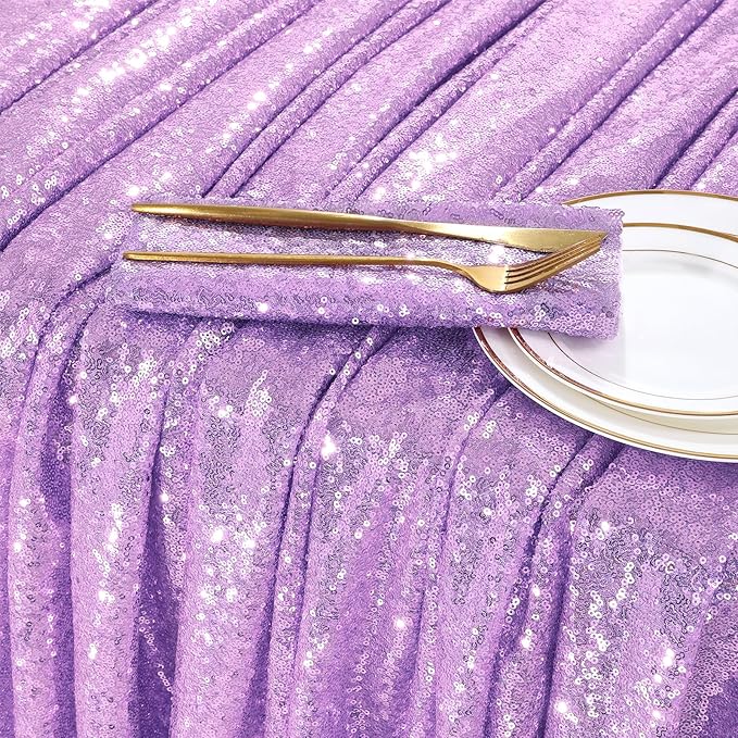 QueenDream Lilac Sequin Tablecloth 60"x102" Mermaid Tablecloth Lavender Glitter - Image 2