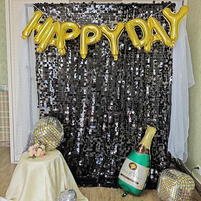 Black Square Sequin Backdrop 8ft * 8ft 1 Panel, Shimmer Wall Backdrop - Image 2