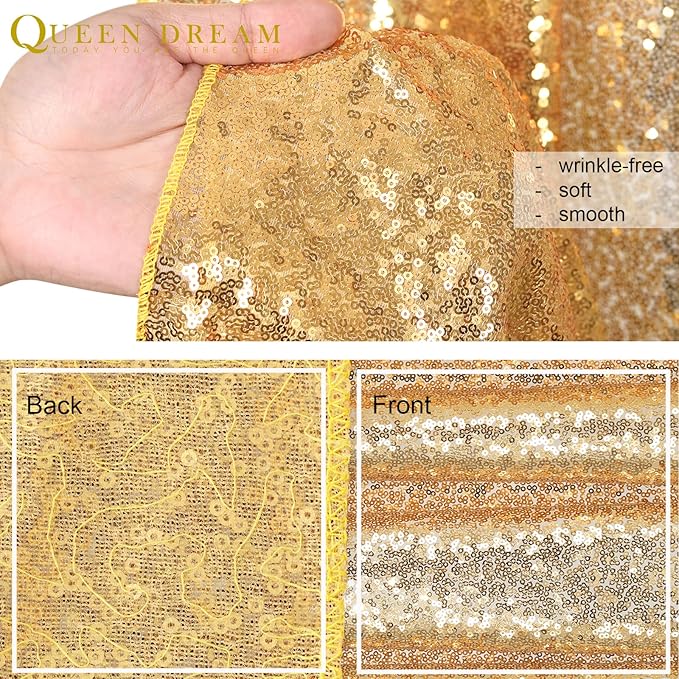 QueenDream Gold Sequin Backdrop Curtain Party Decorations: 10ft x 10ft Glitter - Image 6
