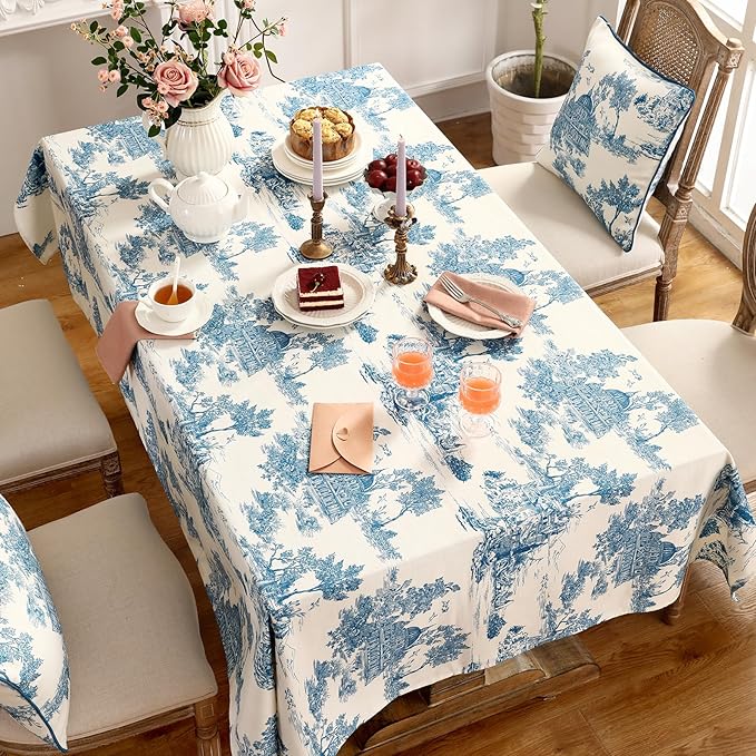 patdrea Designer Vintage Cyan Rectangle Small Tablecloth, Linen Ancient Castle - Image 8