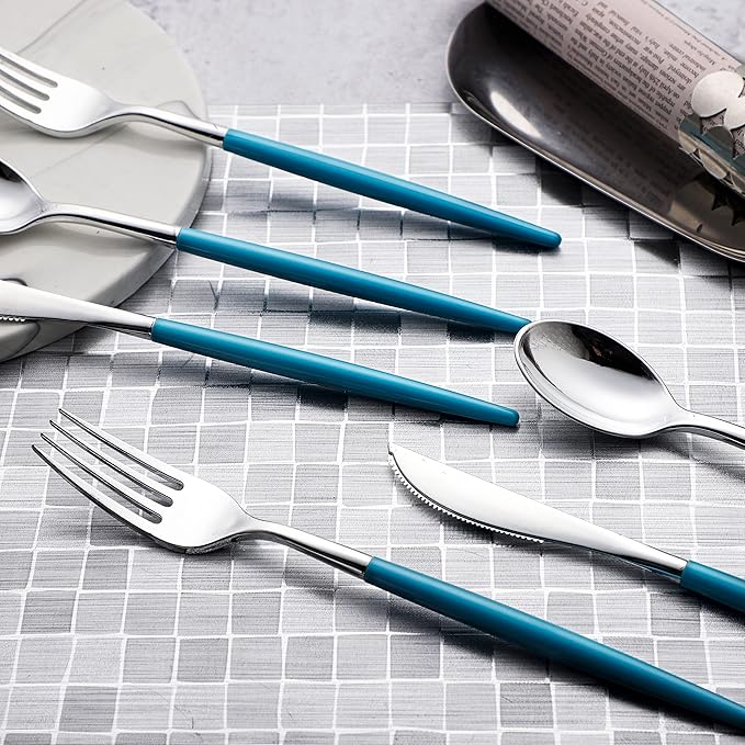 WELLIFE 144Pcs Blue Plastic Silverware, Heavy Duty Plastic Flatware - Image 7
