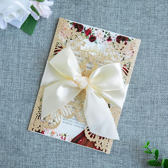 20 PCS 5.12x7.2 Butterfly Quinceanera Invitation, Laser Cut Wedding Invitation - Image 3