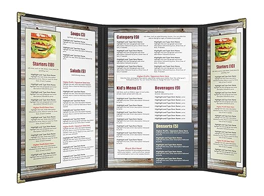 Goodsmart Restaurant Menu Covers – 25 Pack Black 6 Views Trifold, Side-Loading - Image 2