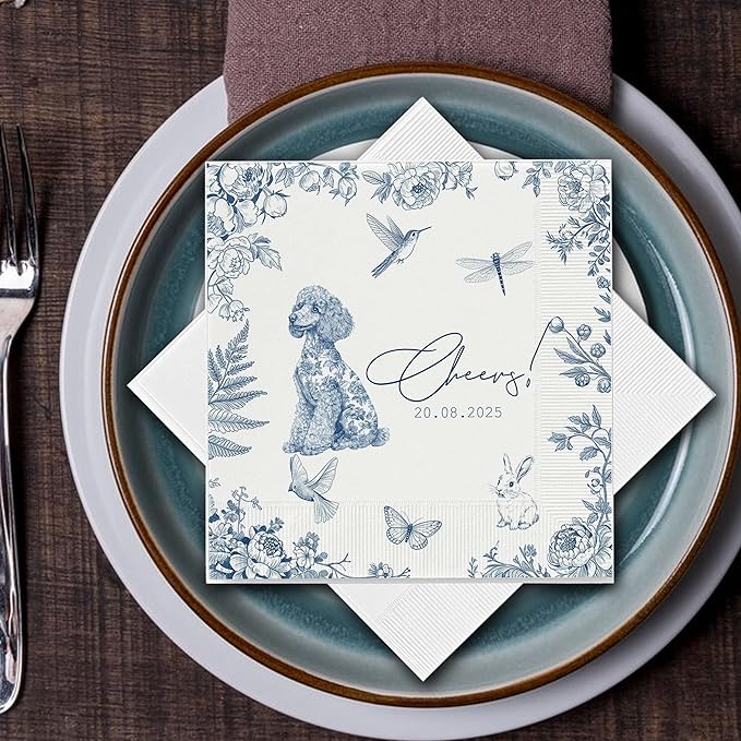 Luxury Personalized Dog Wedding Napkins, Custom Wedding Cocktail Napkin - Image 3