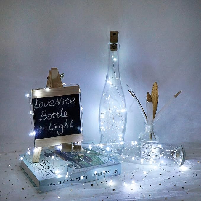 Wine Bottle Lights with Cork, Battery Operated 20 LED Cork Shape Silver Wire - Image 2