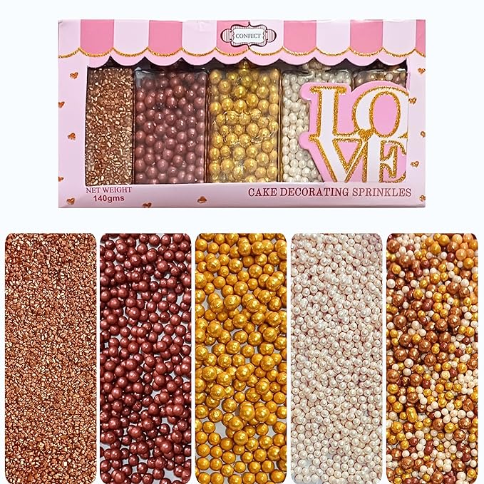 Confect Sprinkle Mix – Edible Gold, Bronze & White Sugar Pearls by CONFECTTHECAKEDECORATINGCO