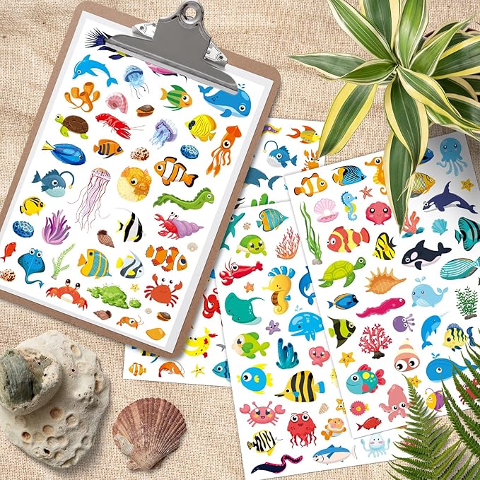 Cute Ocean Sea Animal Adhesive Stickers Tropical Fish Shark Stickers 890 Count - Image 4