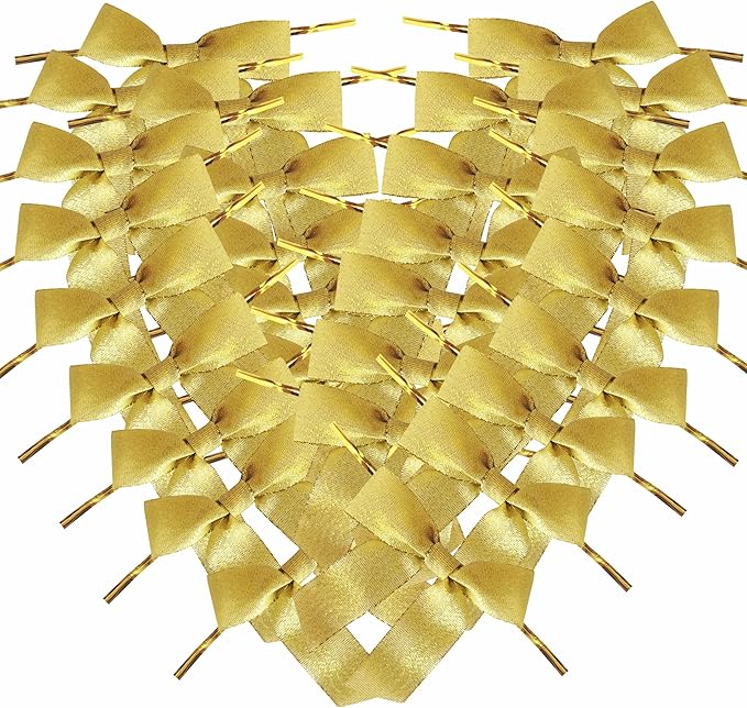 50pcs 3-1/2" Metallic Gold Satin Ribbon Bows by Micomon