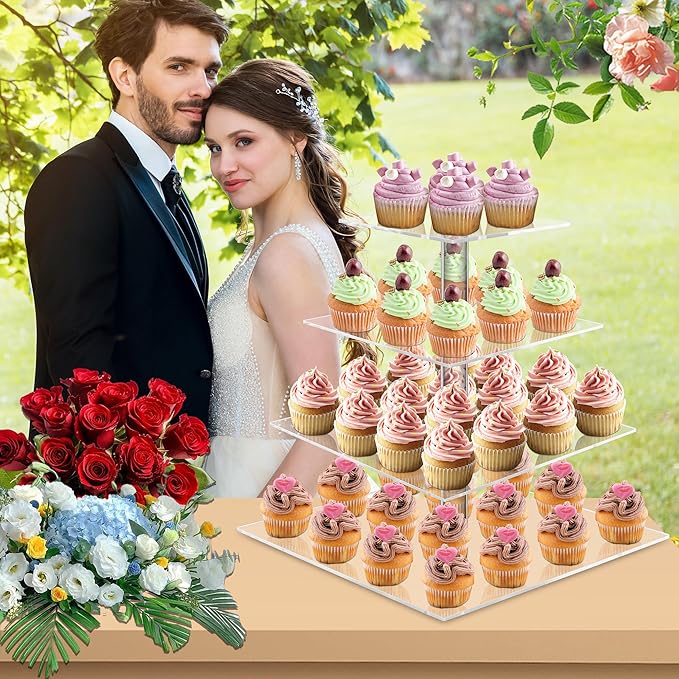 YestBuy 4 Tier Acrylic Cupcake Stand, Premium Cupcake Holder, Acrylic Cupcake - Image 3