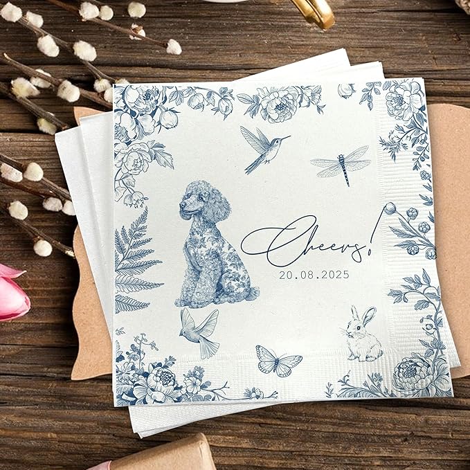 Luxury Personalized Dog Wedding Napkins, Custom Wedding Cocktail Napkin by GiantBigHands