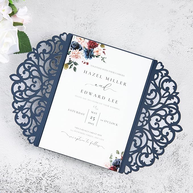 20Pcs Navy Blue Laser Cut Invitation Cards - Image 4