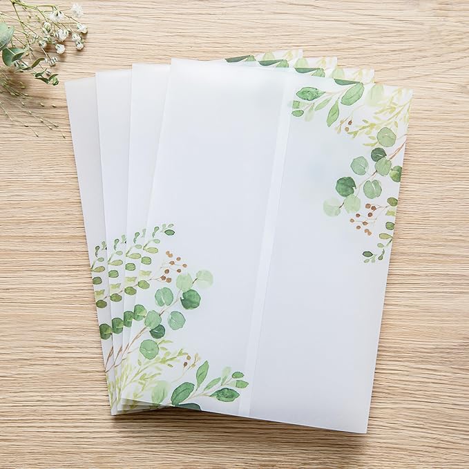 PONATIA 50 PCS Vellum Jackets for 5x7 Invitation Cards- 135GSM Green Eucalyptus - Image 2