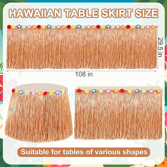 Hawaiian Themed Party Decorations, 108 X 29.5" Table Skirt Flower Tropical Hula - Image 2
