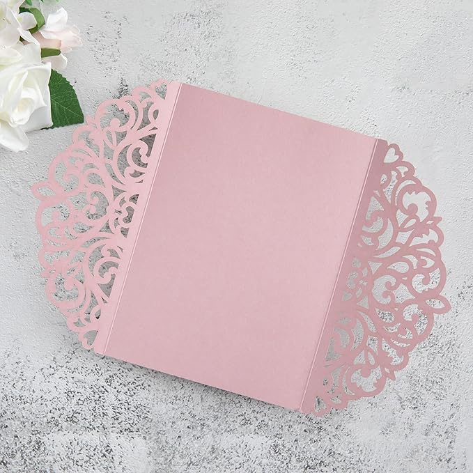 20Pcs Dusty Rose Laser Cut Invitation Cards - Image 9