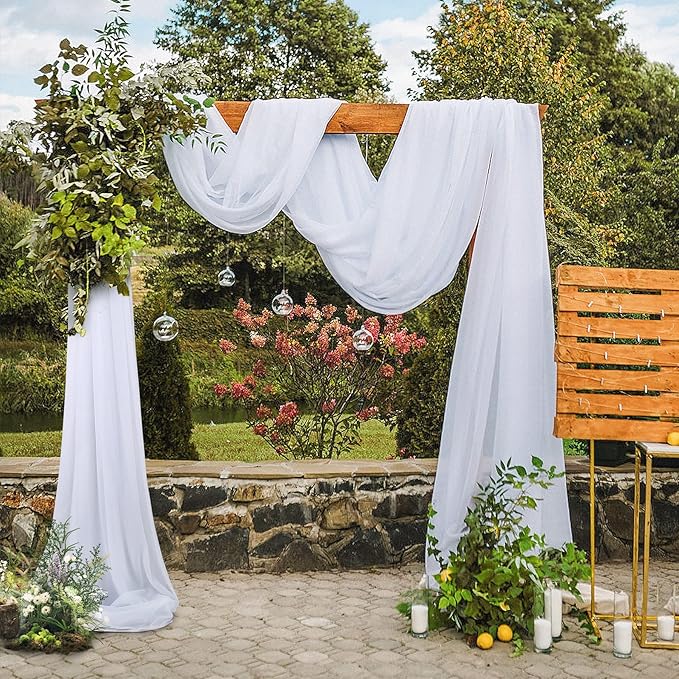 3 Panels Wedding Arch Draping Fabric White Sheer Backdrop Curtain Arch Drape - Image 6