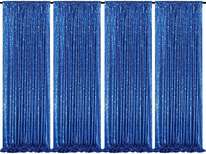4 Pack Royal Blue Curtains 2ftx8ft Sequin Backdrop Drapes by QueenDream