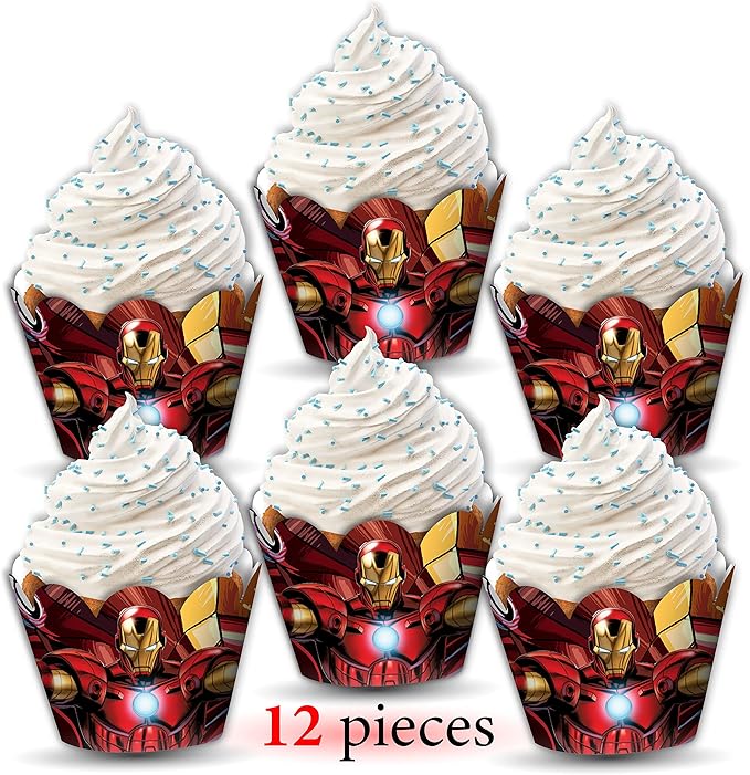 "Irn Man Cupcake Wrapper – Theme Birthday Party Supplies – Cartoon Inspired - Image 2