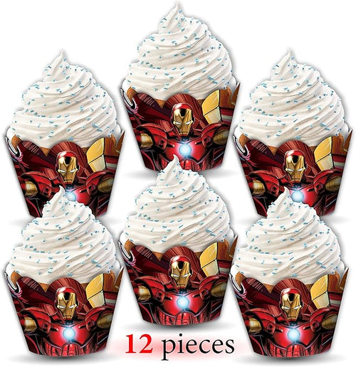 "Irn Man Cupcake Wrapper – Theme Birthday Party Supplies – Cartoon Inspired - Image 2