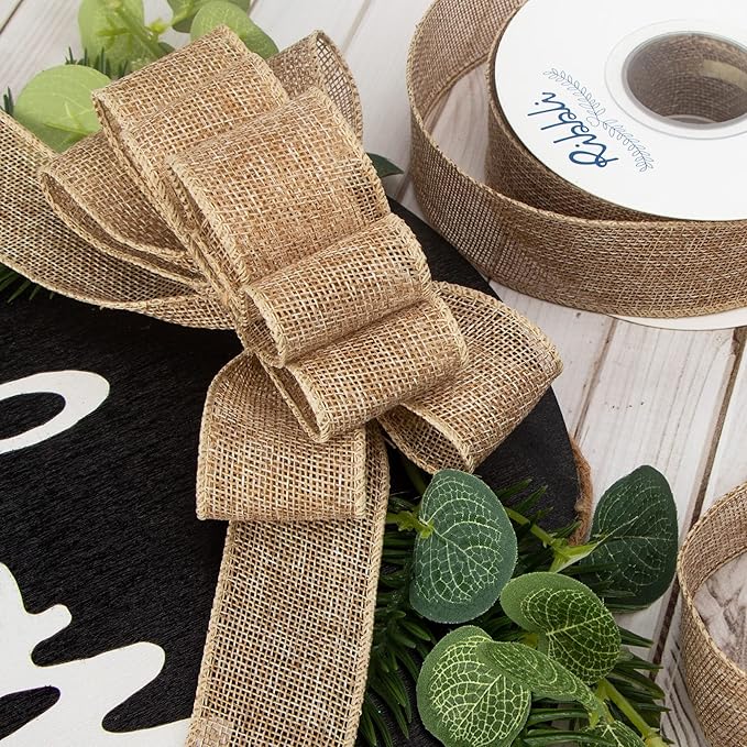 Ribbli Burlap Ribbon Continuous 20 Yard 1.5 Inch Natural Wired Ribbon - Image 2