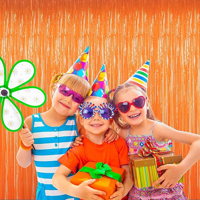 BTSD-home Orange Foil Fringe Curtain, Metallic Photo Booth Backdrop Tinsel Door - Image 7