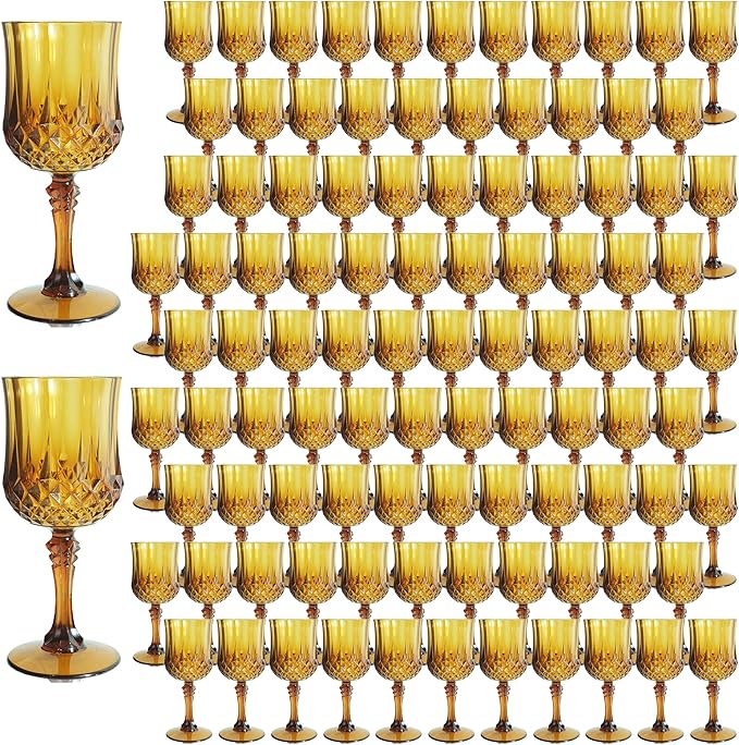 Plastic Wine Glasses，100PCS Amber Plastic Goblets Vintage Style Cordial by LEYIQUCHAMPAGNEWINEGLASSES