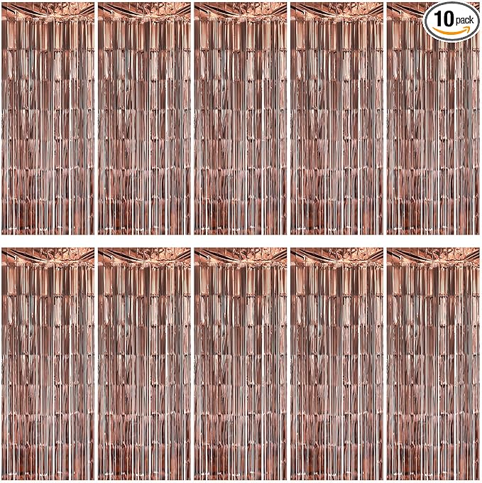 10 Pack Brown Backdrop Curtain 3.2ft x 8.2ft Metallic Tinsel Foil Fringe by Ohiyoo