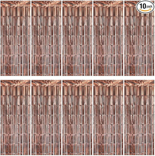 10 Pack Brown Backdrop Curtain 3.2ft x 8.2ft Metallic Tinsel Foil Fringe by Ohiyoo